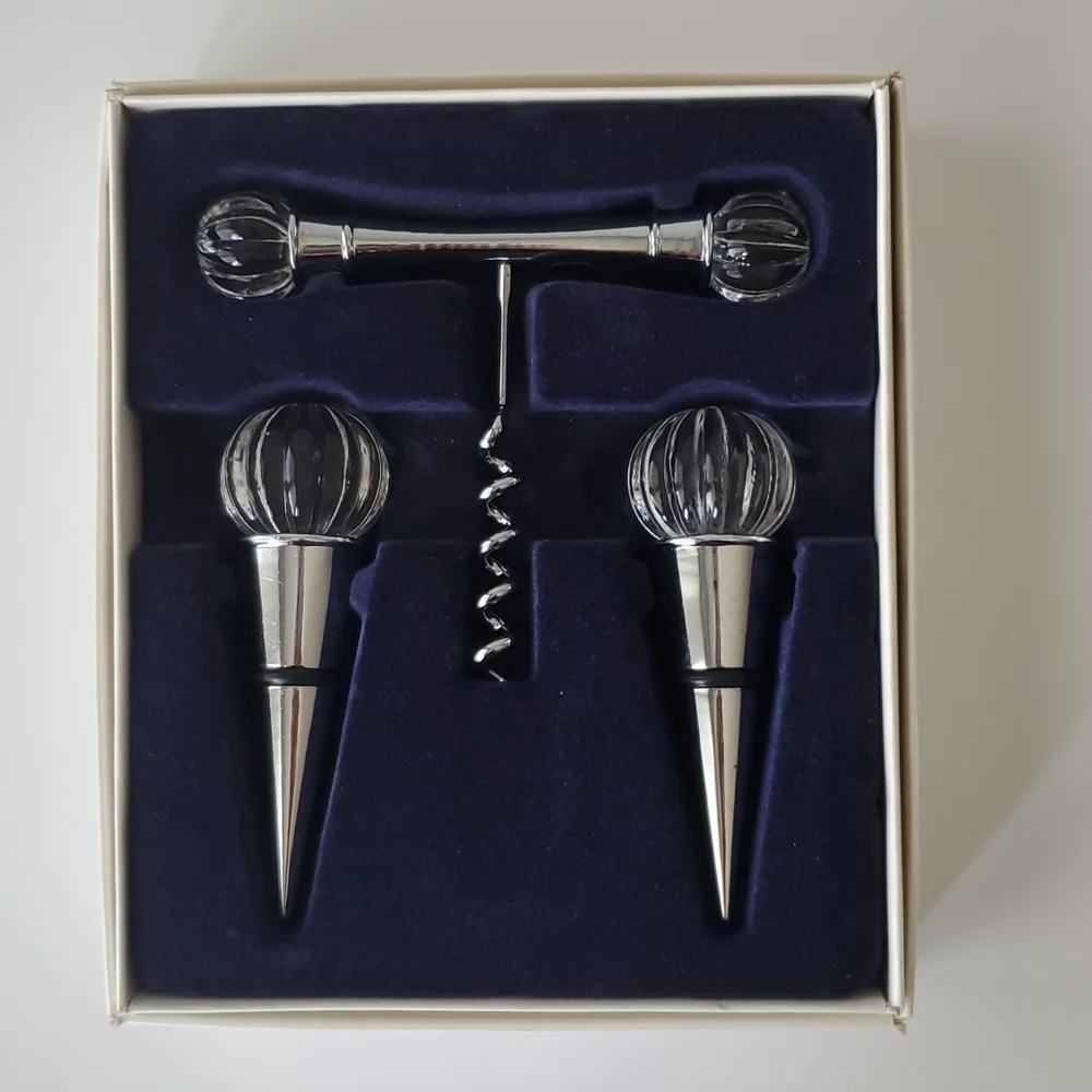 Royal Limited Vintage Crystal Corkscrew Wine Opener with 2 Wine Stoppers Box Set